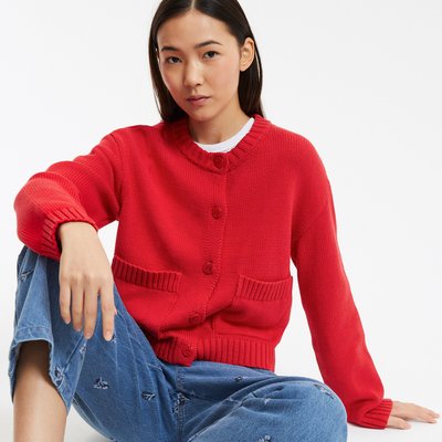 Cardigan court col rond en grosse maille, boutonné LA REDOUTE COLLECTIONS