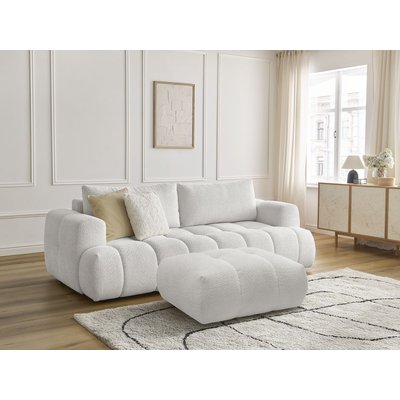 Canapé droit convertible 3 places en tissu bouclette avec pouf, FUJI BOBOCHIC