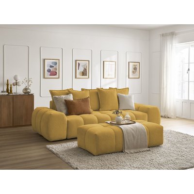 Canapé droit convertible 3 places en tissu chiné avec pouf, EVEREST BOBOCHIC