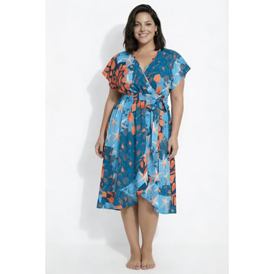 Caftan effet cache-cœur, motif coquillage ULLA POPKEN