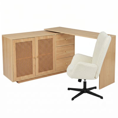 Ensemble de bureau d’angle rotatif avec portes rotin et chaise de bureau, DICCPERNFUCHS MEUBLES COSY