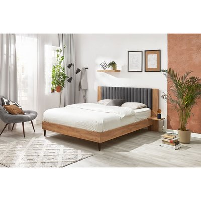 Lit en MDF Tissu avec pieds en bois wengé, SELENA BOBOCHIC