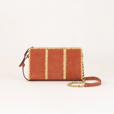 Schoudertas in leer en raffia FARAWA MINI SESSUN