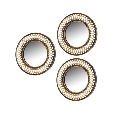 Set de 3 Miroirs Ronds avec Moulures en Polypropylène Doré Ajourées WADIGA