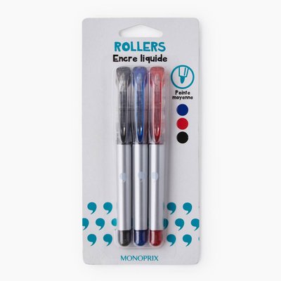 3 stylos rollers encre liquide, coloris assortis MONOPRIX MAISON