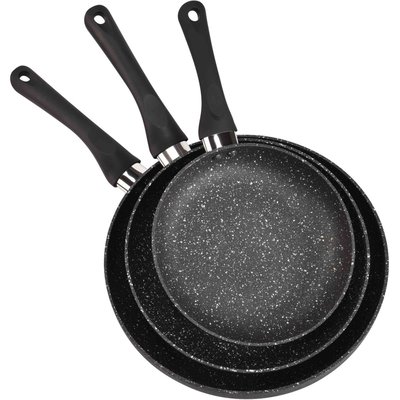 Batterie de cuisine 3 poeles Pietra black ESSENTIEL B