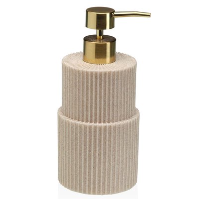 Distributeur de savon en résine beige stries 7.5x7.5x10.5cm VERSA