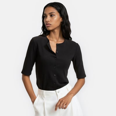 T-shirt boutonné col rond manches courtes LA REDOUTE COLLECTIONS