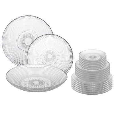 Service de 18 assiettes en verre: plates, creuses et à dessert WADIGA