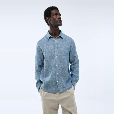 Chemise manches longues chambray en lin MONOPRIX