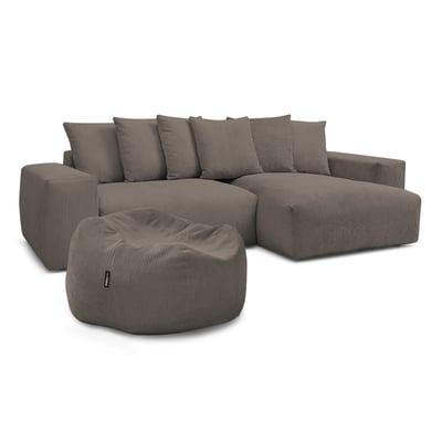Canapé d'angle fixe 5 places en velours côtelé avec pouf, VOLTAIRE BOBOCHIC