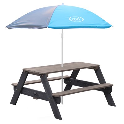 Nick table picnic anthracite/gris - avec parasol bleu/gris AXI
