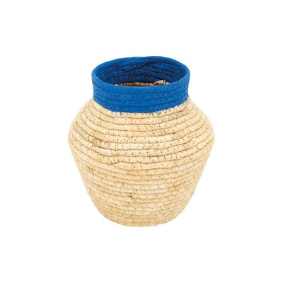 Corbeille ronde en jonc naturel avec liseré bleu – Déco bohème et bord de mer AUBRY GASPARD