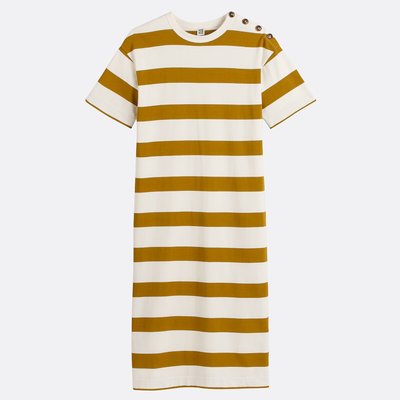 Lange gestreepte jurk met knoopjes op de schouder en korte mouwen LA REDOUTE COLLECTIONS