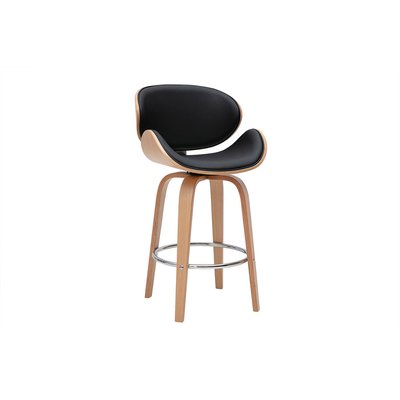 Tabouret de bar pivotant noir et bois clair 65 cm WALNUT MILIBOO