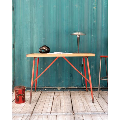 Bureau en bois et métal rouge Edouard N°1027 - Bon état DEBONGOUT