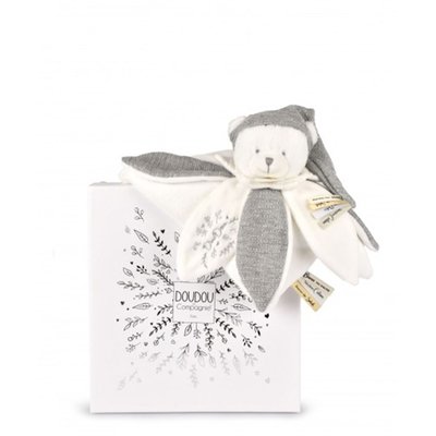 Doudou pétale plat collector Ours 25 cm Argent DOUDOU ET COMPAGNIE
