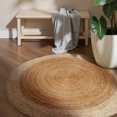 Tapis rond, motif simple authentique, JUTE K, jute tissé à la main UN AMOUR DE TAPIS