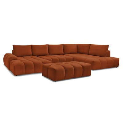 Canapé panoramique convertible 7 places en tissu texturé avec pouf, EVEREST BOBOCHIC