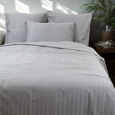 Parure housse de couette coton bande satin 120 fils MIRAGE LINANDELLE