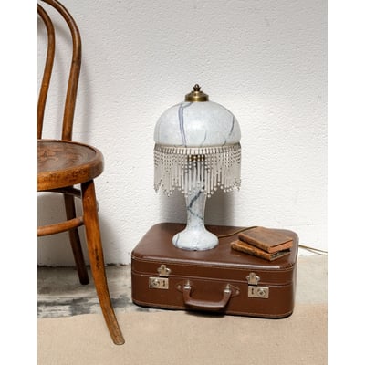 Lampe décorative en verre marbré style Art Déco Suzanne N°603 - Bon état DEBONGOUT