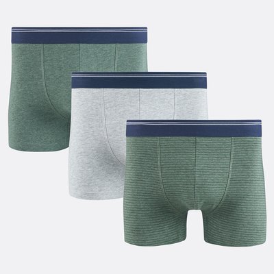 Set of 3 boxer shorts, 2 plain marled + 1 striped LA REDOUTE COLLECTIONS