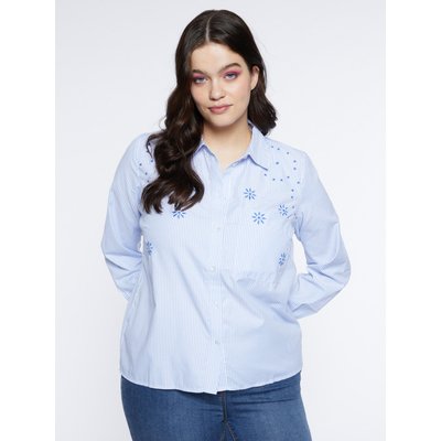Chemise en popeline rayée avec broderie à fleurs en FIL sur le devant FIORELLA RUBINO