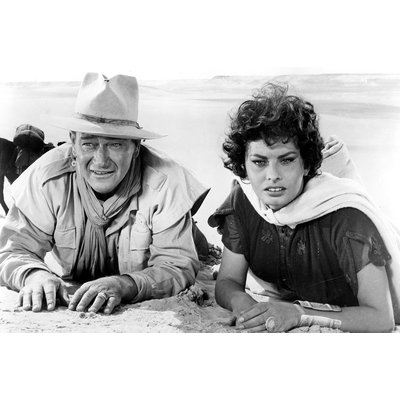 Tableau noir et blanc Photo d’acteurs John Wayne et Sophia Loren HEXOA