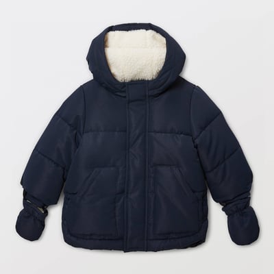 Parka à capuche unie doublée en imitation fourrure avec moufles BOUT'CHOU