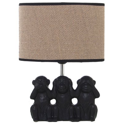 Lampe à poser Singes en résine noire et abat-jour en lin beige WADIGA