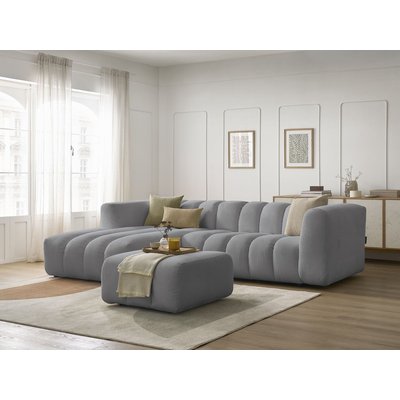 Canapé d'angle fixe 4 places en tissu chiné avec pouf, TALIA BOBOCHIC