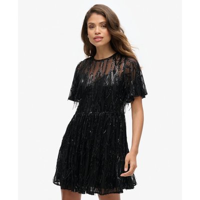 Robe courte en maille filet à volants Volume SUPERDRY