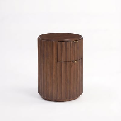Table d'appoint en bois de manguier finition noyer, 2 tiroirs - LIVIO MAISON PAVANE