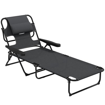 Bain de soleil transat pliable inclinable trou lecture anthracite OUTSUNNY