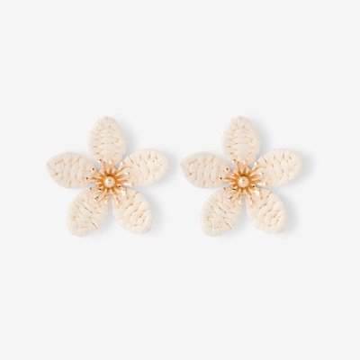 Boucles d'oreilles fleurs en raphia ivoire BALABOOSTE