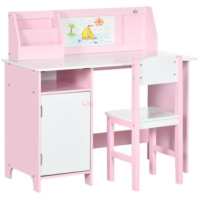 Ensemble table et chaise pour enfant rose avec tableau blanc HOMCOM