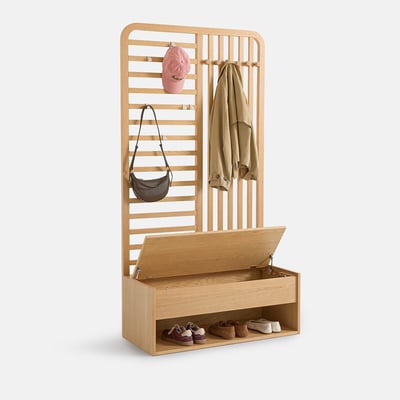 Mueble de recibidor, 5 ganchos, 1 cajón, compartimento, asiento acolchado, GANO LA REDOUTE INTERIEURS