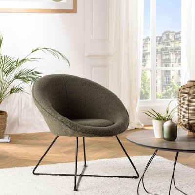 Fauteuil cosy rond tissu bouclette vert kaki TIM PIER IMPORT