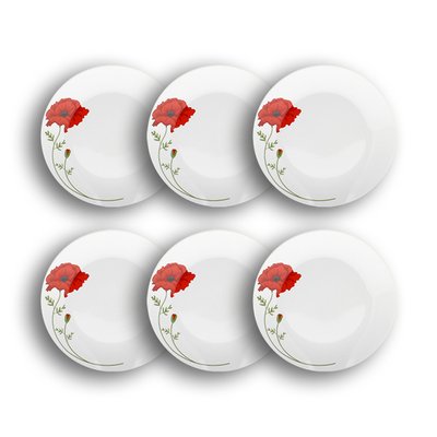Lot de 6 assiettes desserts en porcelaine 19,5cm, COQUELICOT NOVASTYL