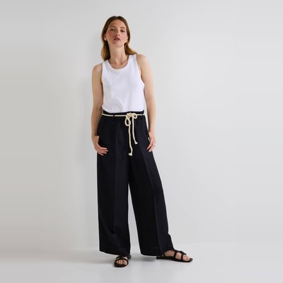 Pantalon large uni contenant du lin MONOPRIX