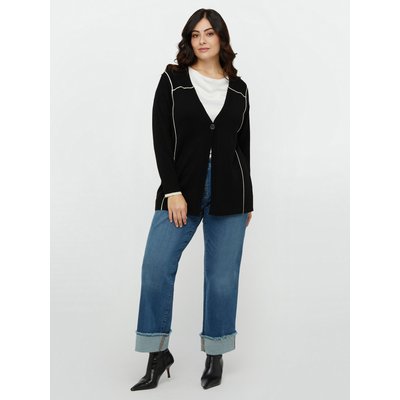 Cardigan col en V avec bouton et bords blancs contrastants FIORELLA RUBINO