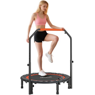 Trampoline de Fitness gym pliable réglable Ø 102 cm écran LCD noir rouge HOMCOM