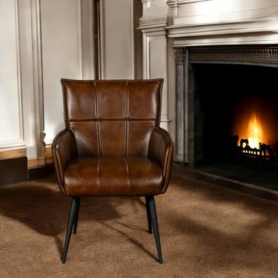 Fauteuil de table en cuir marron motif damier (lot de 2) MASSA PIER IMPORT