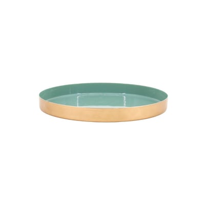 Plateau rond vert, doré 25cm ORNAMI