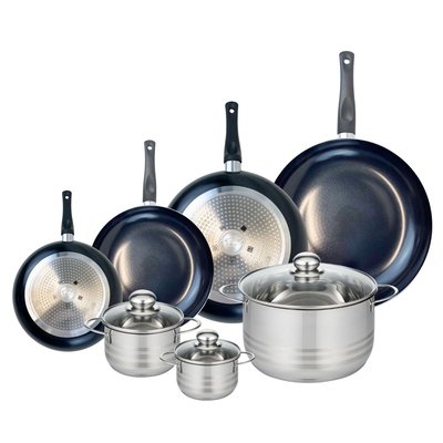Set de 4 poêles 20, 24, 28 et 32 cm et 3 faitouts Prima Brillant ELO