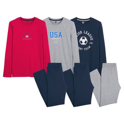 Pack of 3 Pyjamas in Cotton Jersey with Varsity Print LA REDOUTE COLLECTIONS