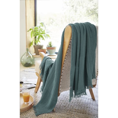 Plaid quadruple gaze de coton 180 x 220 cm Gaia vert d eau EDEN