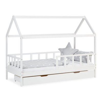 Lit cabane 90x200 cm avec tiroir et barrières HOMESTYLE4U