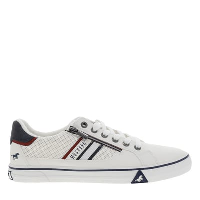 Tennis blanches à semelle à talon plat et à lacets et zip latéral MUSTANG