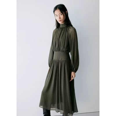 Robe à pois avec panneau froncé MANGO